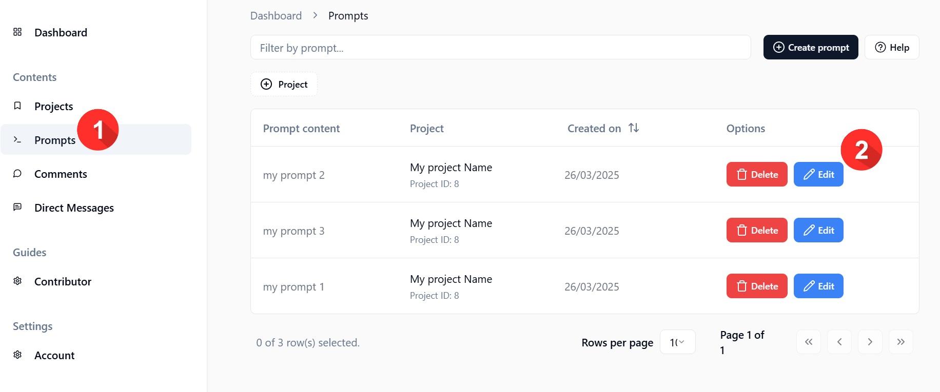 Edit or Create prompts